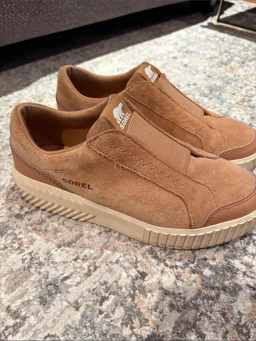 Sorel Woman’s Tan Suede Slip-On sneaker  Ona Ave